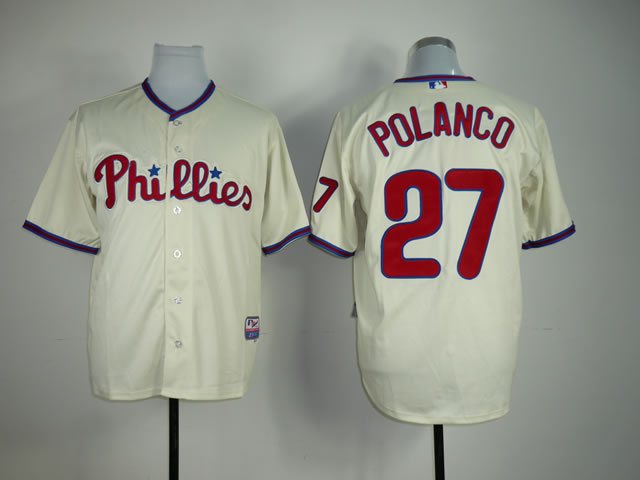 Men Philadelphia Phillies 27 Polanco Cream MLB Jerseys